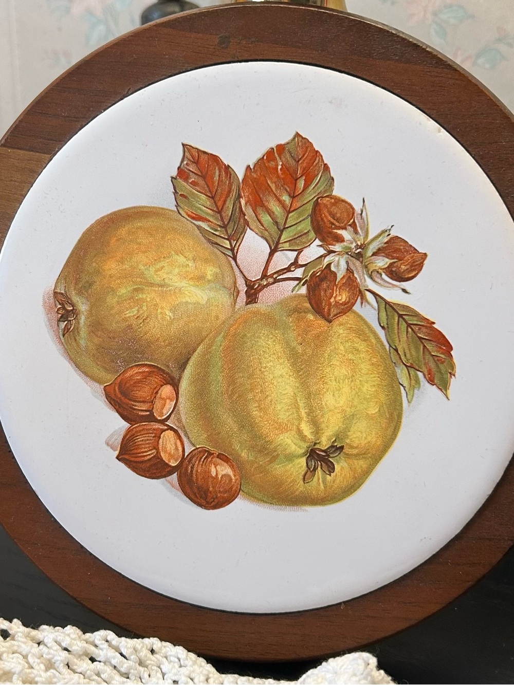 Hand-Painted Quince Decorative Wall Plaque — Gold and Brown